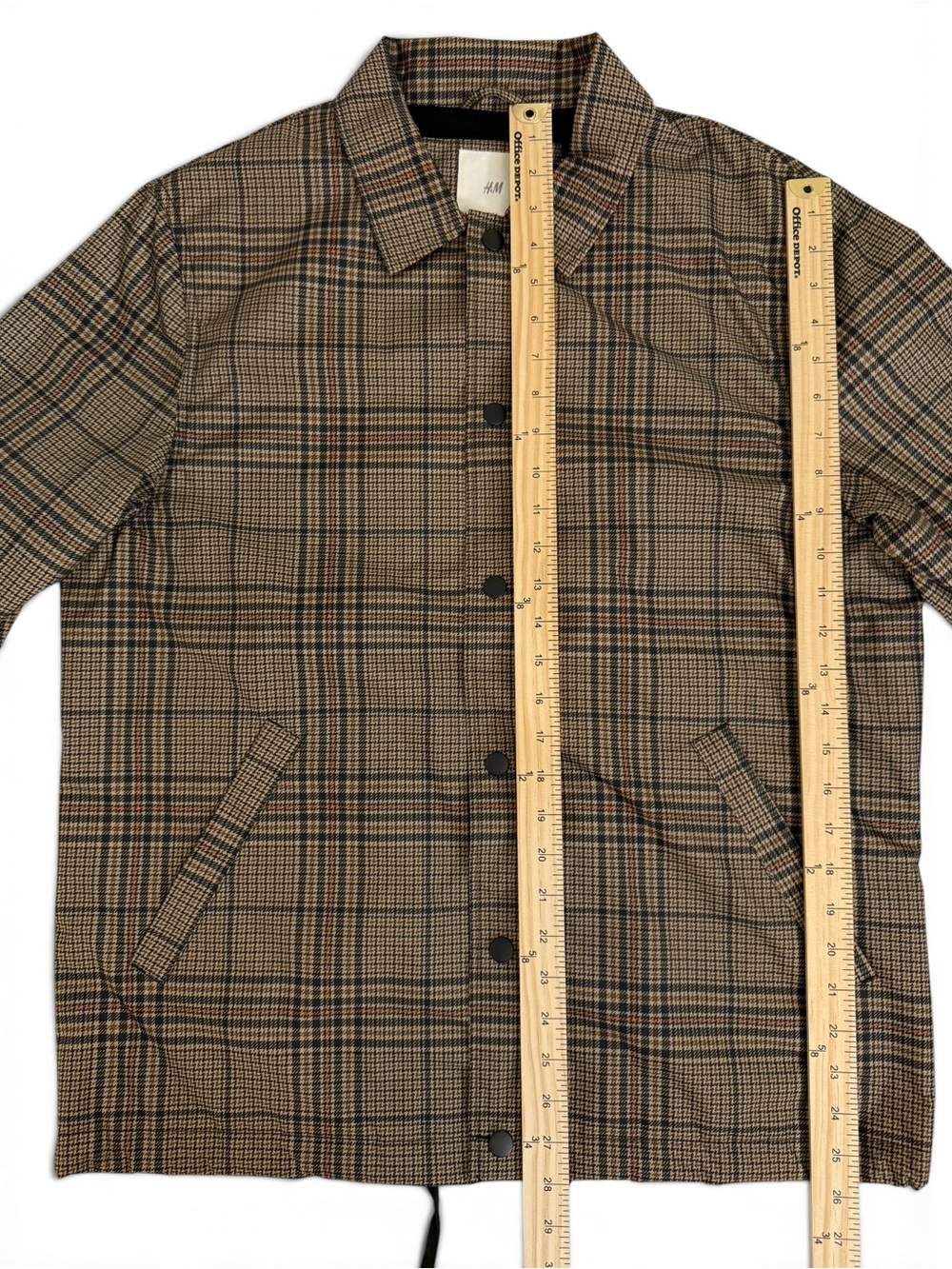 H&M Plaid Waterproof Coach Rain Jacket Tan Black Men’s Medium NWT - Picture 5 of 12